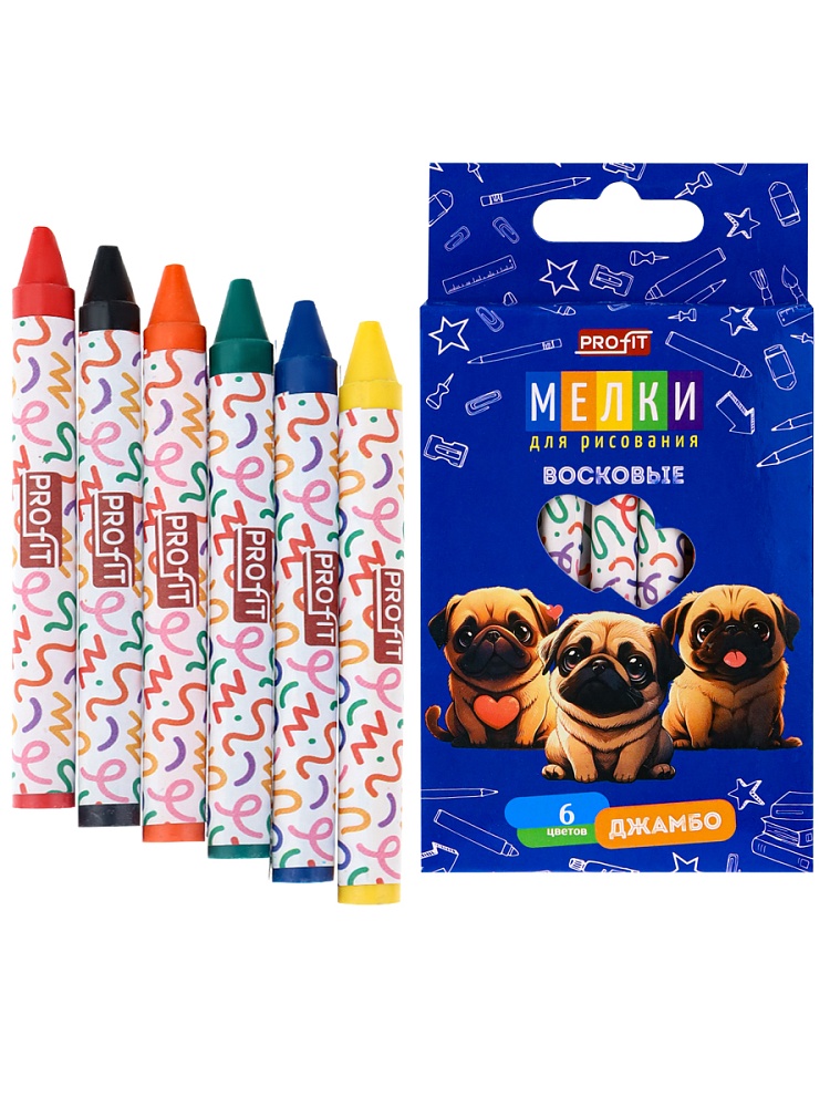 Восковые мелки Джамбо Мопсы 6цв