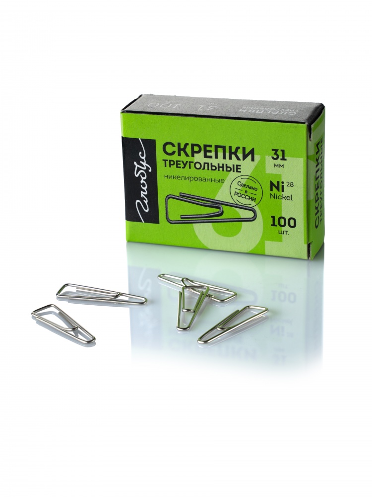 Скрепки 31мм 100шт треугольный. Глобус