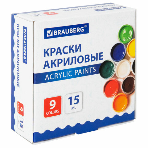 Краски акриловые 9цв 15мл Brauberg